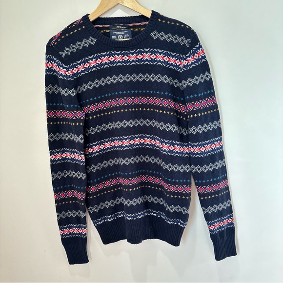 American Eagle Men’s Crewneck Fair Isle Sweater Size Small Holiday Festive - Picture 1 of 13